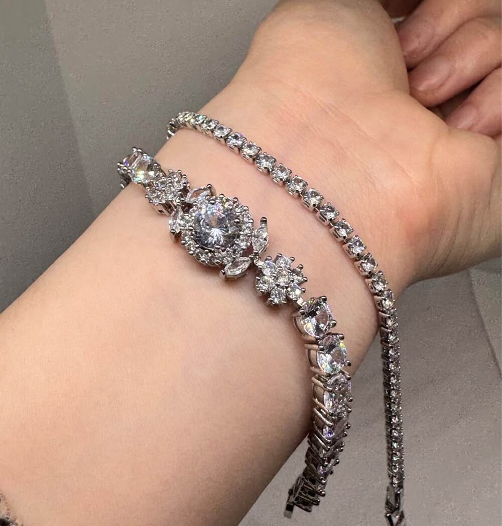 Tarnish Free Elegant Floral Crystal Bracelet Set